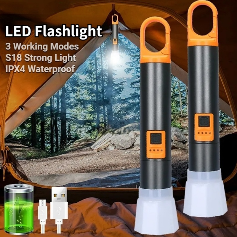 Senter Silau LED Multifungsi Luar Ruangan USB Rechargeable Camping Mancing Lentera Tahan Air Zoom Torch Emergency Keychain Lamp