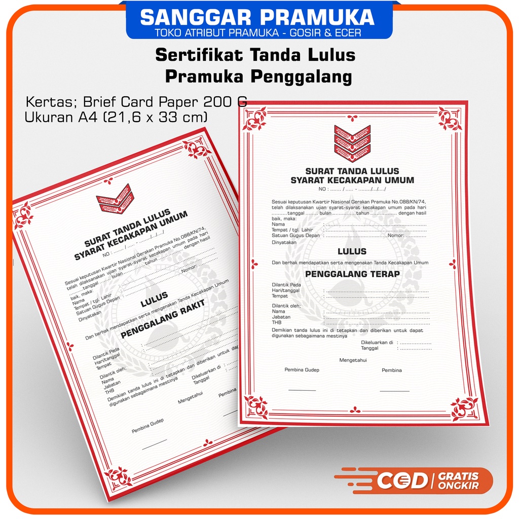 

Sertifikat TKU Penggalang / Tanda Lulus TKU Penggalang