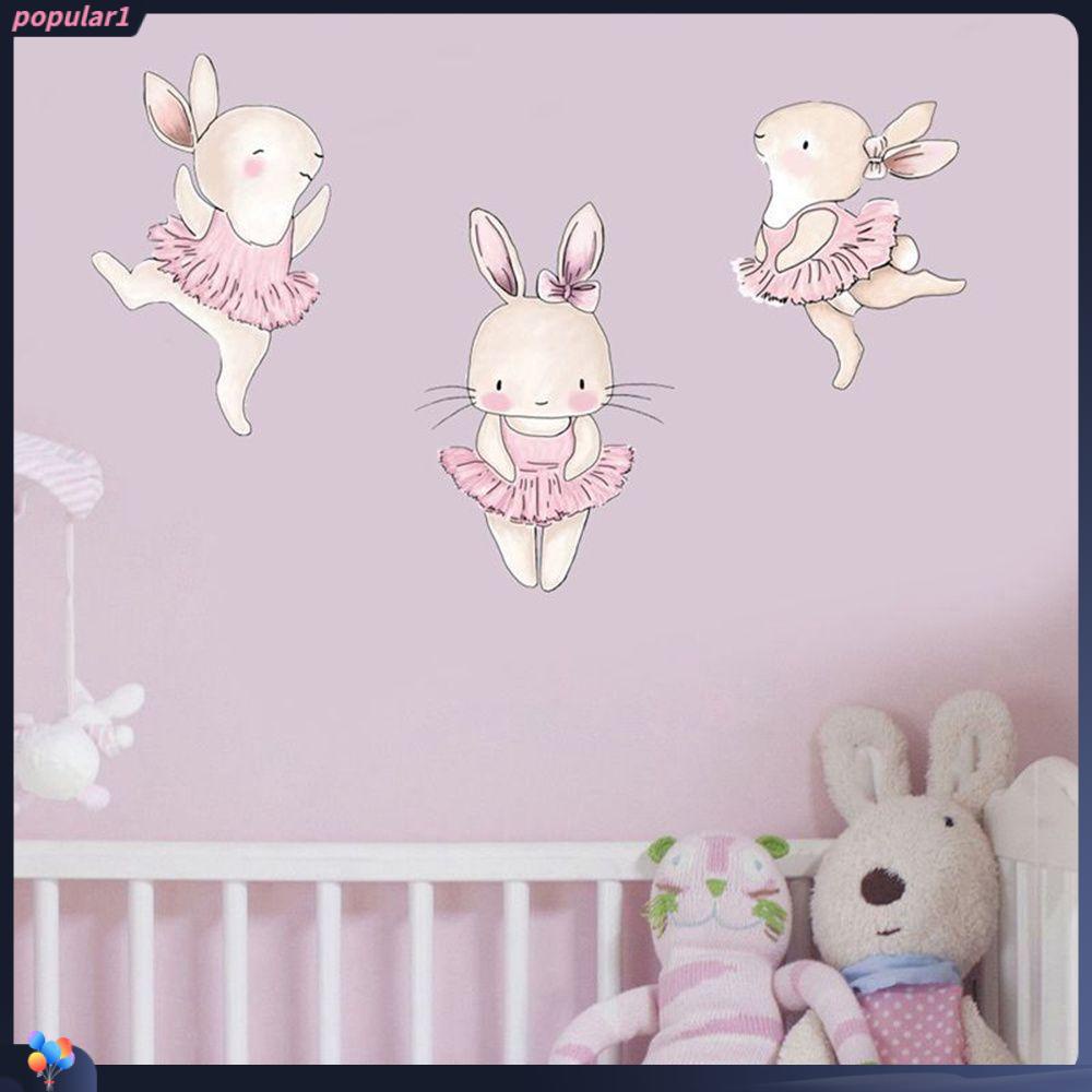 Populer Easter Bunny Stiker Lucu Kartun Removable Kamar Tidur PVC Balet Kelinci Dinding Decals