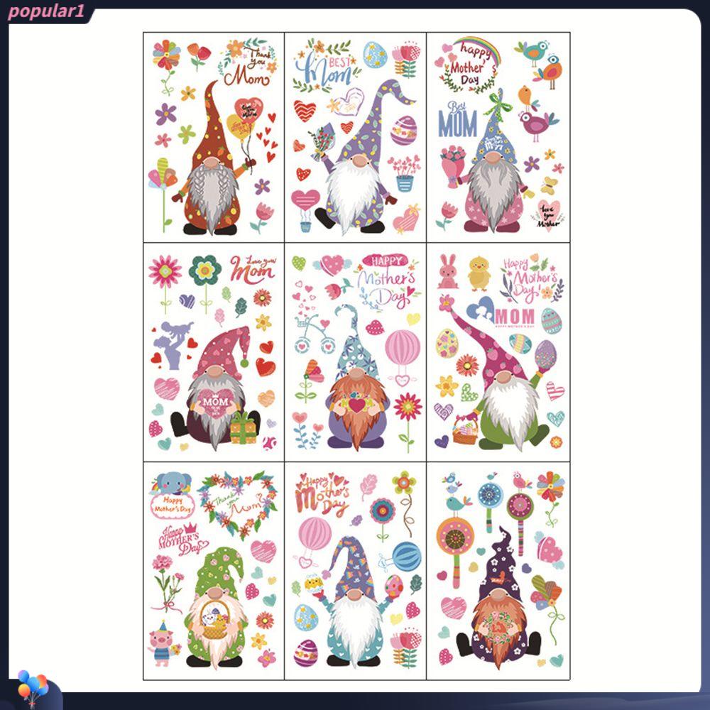 Populer 9Pcs Stiker Dinding Lucu Telur Paskah Syukuran Hadiah Hias Happy Mother's Day Wall Decals