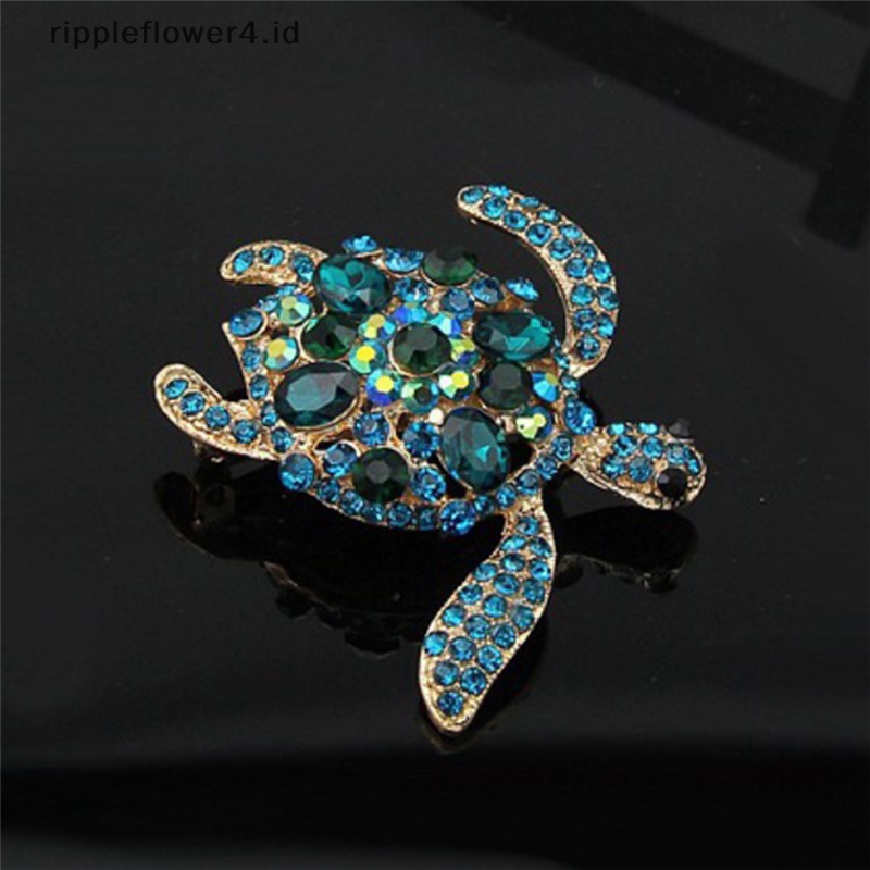 {rippleflower4.id} Fashion Pesona Berlian Imitasi Biru Turtle Brooch Pin Kristal Bros Pin Perhiasan~