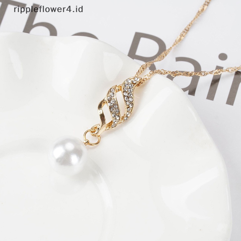 {rippleflower4.id} 3pcs/set Mutiara Imitasi Liontin Kalung Anting Set Wanita Berlian Imitasi Pernikahan Perjamuan Pesta Perhiasan Set Aksesoris Hadiah~