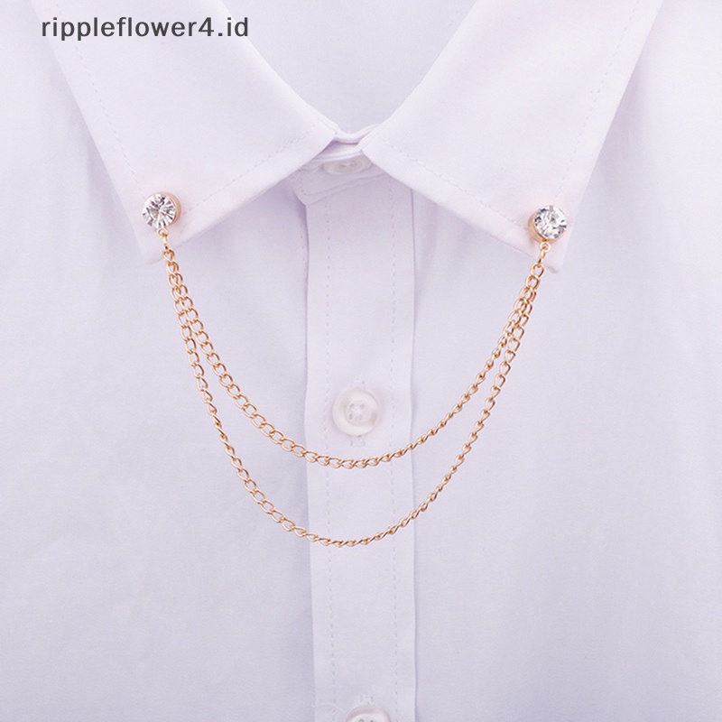 {rippleflower4.id} Berlian Imitasi Rumbai Rantai Bros Pin Jas Kemeja Lencana Korsase Kerah Bros~