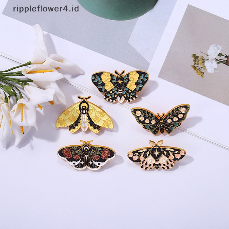 {rippleflower4.id} Retro Kupu-Kupu Ngengat Enamel Bros Kartun Serangga Lencana Kerah Pin Perhiasan Hadiah~