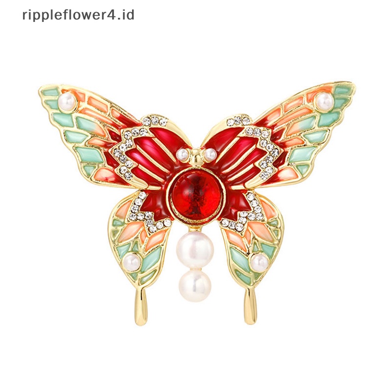 {rippleflower4.id} Vintage Colorful Butterfly Bros Kristal Berlian Imitasi Enamel Pin Serangga Terbang Hewan Bros Pakaian Perhiasan Hadiah~