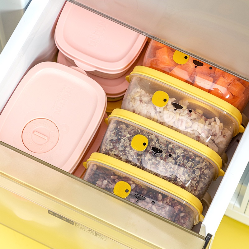 Kemasan Beras Food Grade/Kartun Lucu Kulkas Portabel Mini Makanan Fresh-keeping Box/Quantify Lunch Box/Frozen Heated Microwave Oven Wadah Bento Sayur Buah