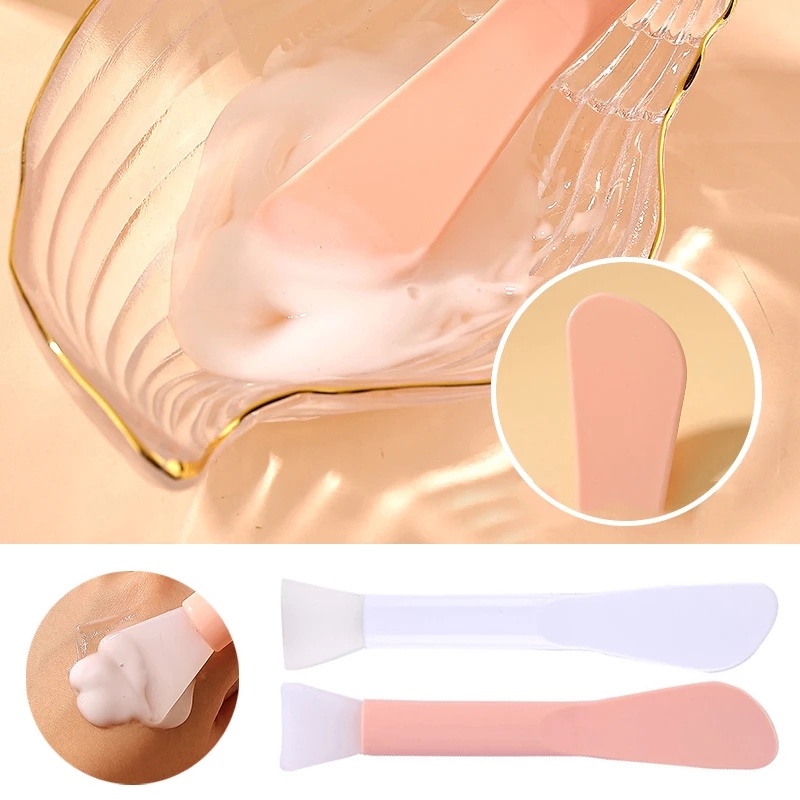 [Unggulan] Profesional Reusable Facial Beauty Skin Care Tools Alat Kecantikan Double-Ended Silicone Mask Brush Lembut Kepala Datar Mud Mask Aplicator Brushes Dual-use Mud Film Brush