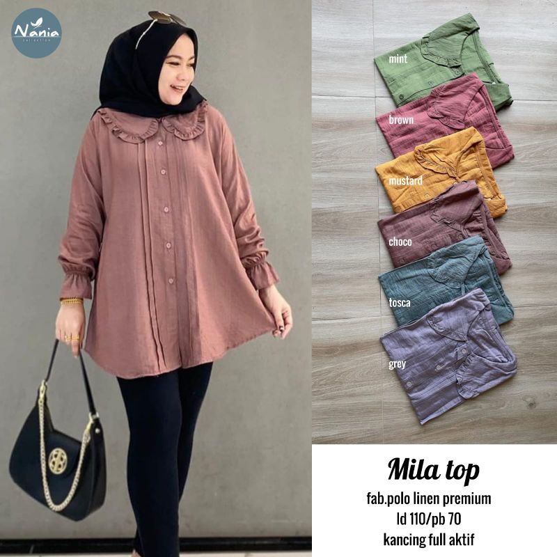 MILA TOP ORI NANIA | Ld110, Polo Linen Premium