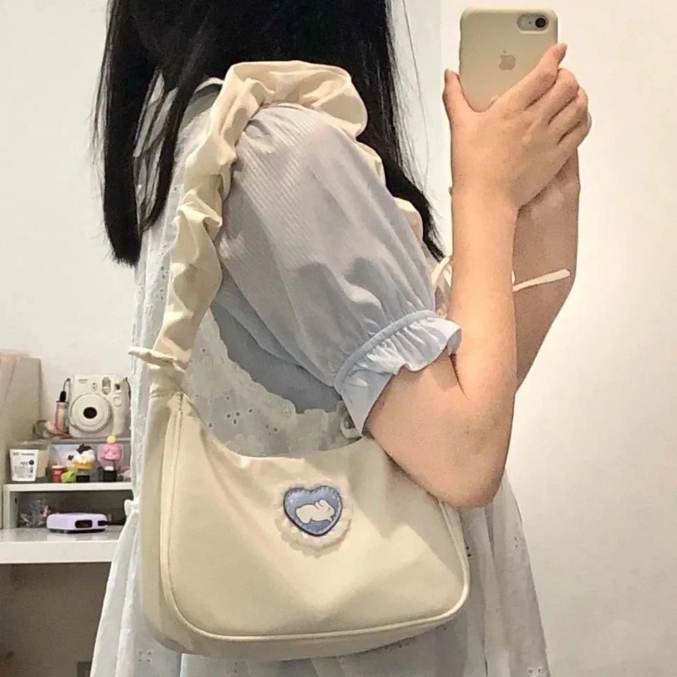 Tas Bahu Putih Cream Motif Kelinci Korea