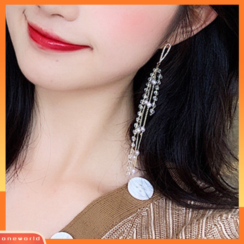 [WOD] 1pasang Lady Menjuntai Anting Mutiara Imitasi Berlian Imitasi Tahan Lama Bunga Rumbai Mewah Drop Earrings Untuk Hadiah