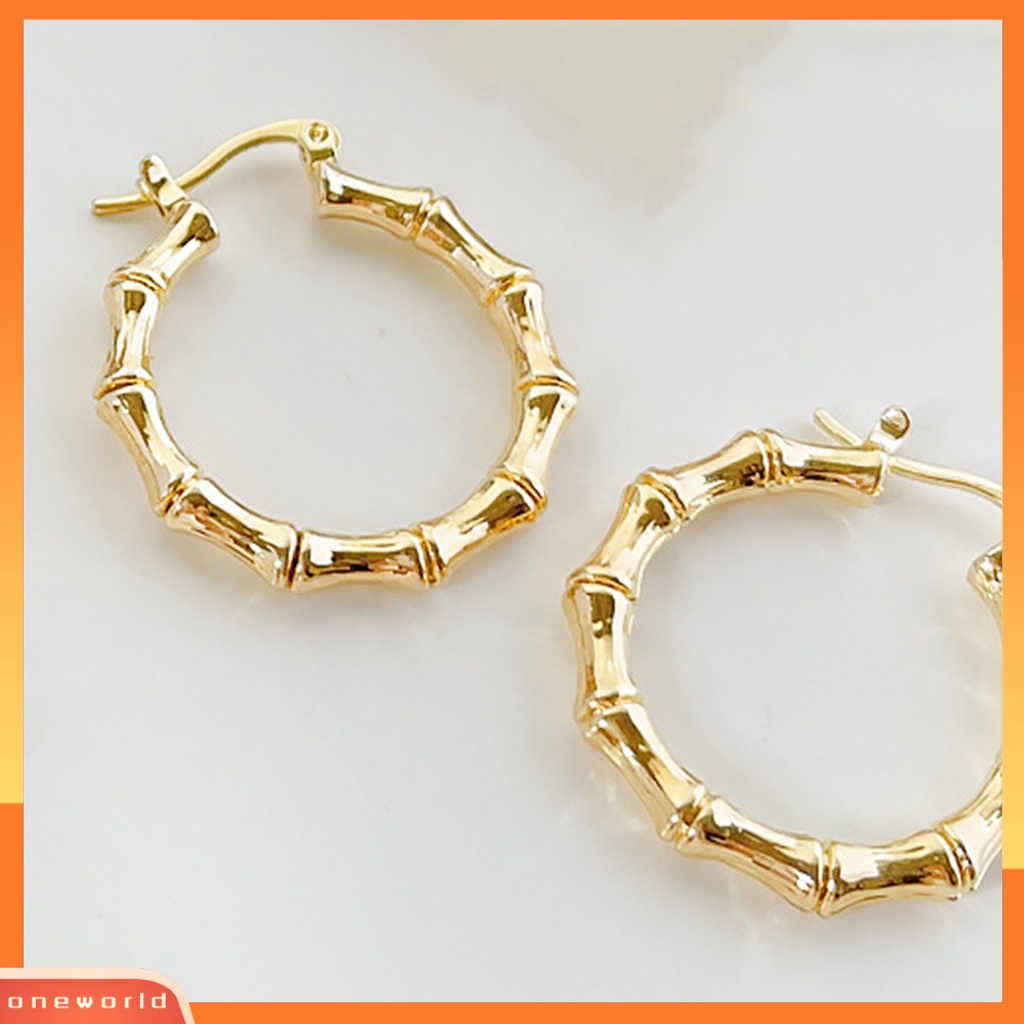 [WOD] 1pasang Anting Wanita Bambu Bulat Perhiasan Berlebihan Fashion Penampilan Anting Hoop Untuk Prom