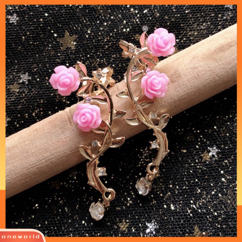 [WOD] 1pasang Lady Ear Clip Rose Rhinestone Supper Shiny Individu Arc Ear Cuff Untuk Prom