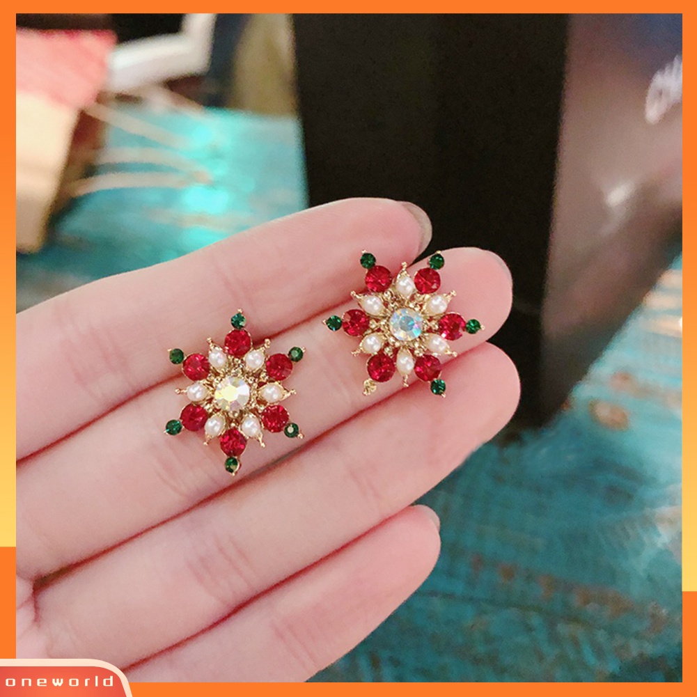 [WOD] Wanita Mutiara Imitasi Berlian Imitasi Snowflake Bintang Menjuntai Ear Stud Earrings Perhiasan Hadiah