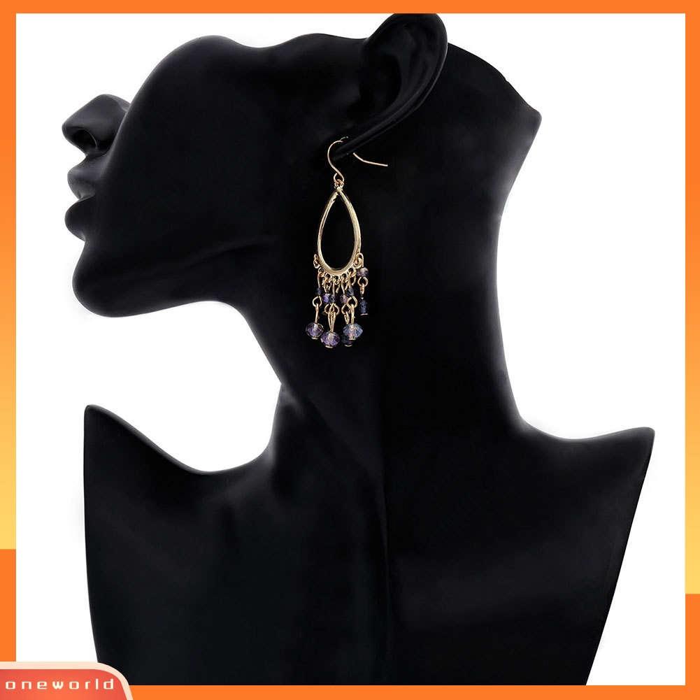[WOD] Wanita Kristal Imitasi Berongga Tetesan Air Jumbai Menjuntai Kait Anting Perhiasan Pesta