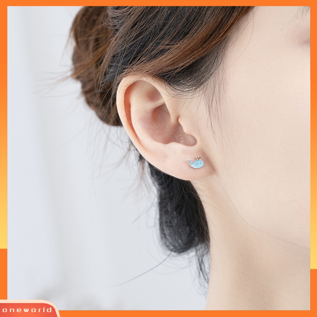 [WOD] 2pcs Ear Studs Bentuk Ikan Paus Liontin Telinga Fashion Lapis Perak Tidak Alergi Untuk Pacaran