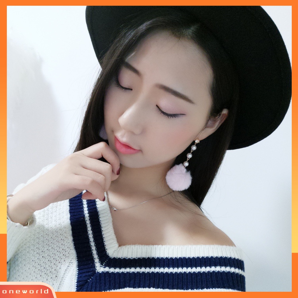 [WOD] Indah Mutiara Imitasi Mewah Bola Pompom Menjuntai Anting Wanita Pesona Perhiasan Liontin