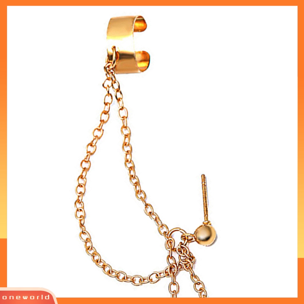 [WOD] 1pc Wanita Klip Anting Warna Solid Stainless Gaya Hip Hop Bentuk Bulan Panjang Rumbai Tulang Rawan Earrings Jewelry