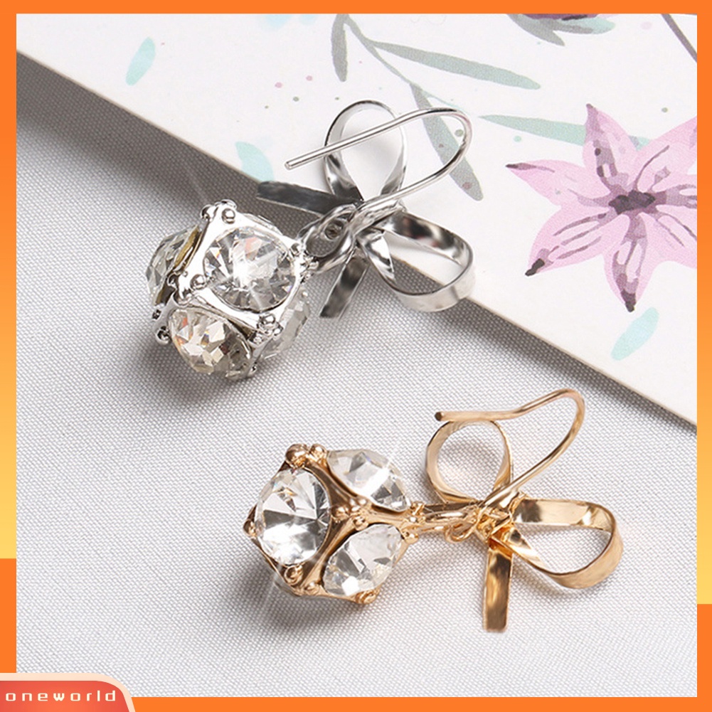 [WOD] Fashion Wanita Busur Berlian Imitasi Mengkilap Bola Menjuntai Kait Anting Pesta Perhiasan Hadiah