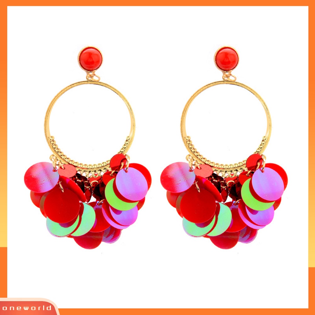 [WOD] Bohemian Wanita Paillette Cluster Jumbai Hoop Menjuntai Stud Earrings Club Jewelry