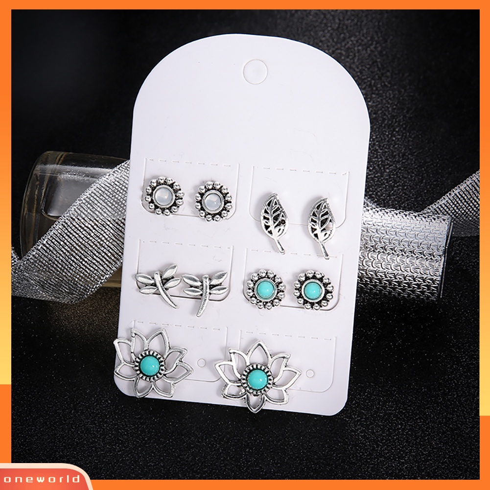 [WOD] 5pasang Ear Studs Set Capung Berongga Daun Bunga Gadis Tanggal Anting Pesta