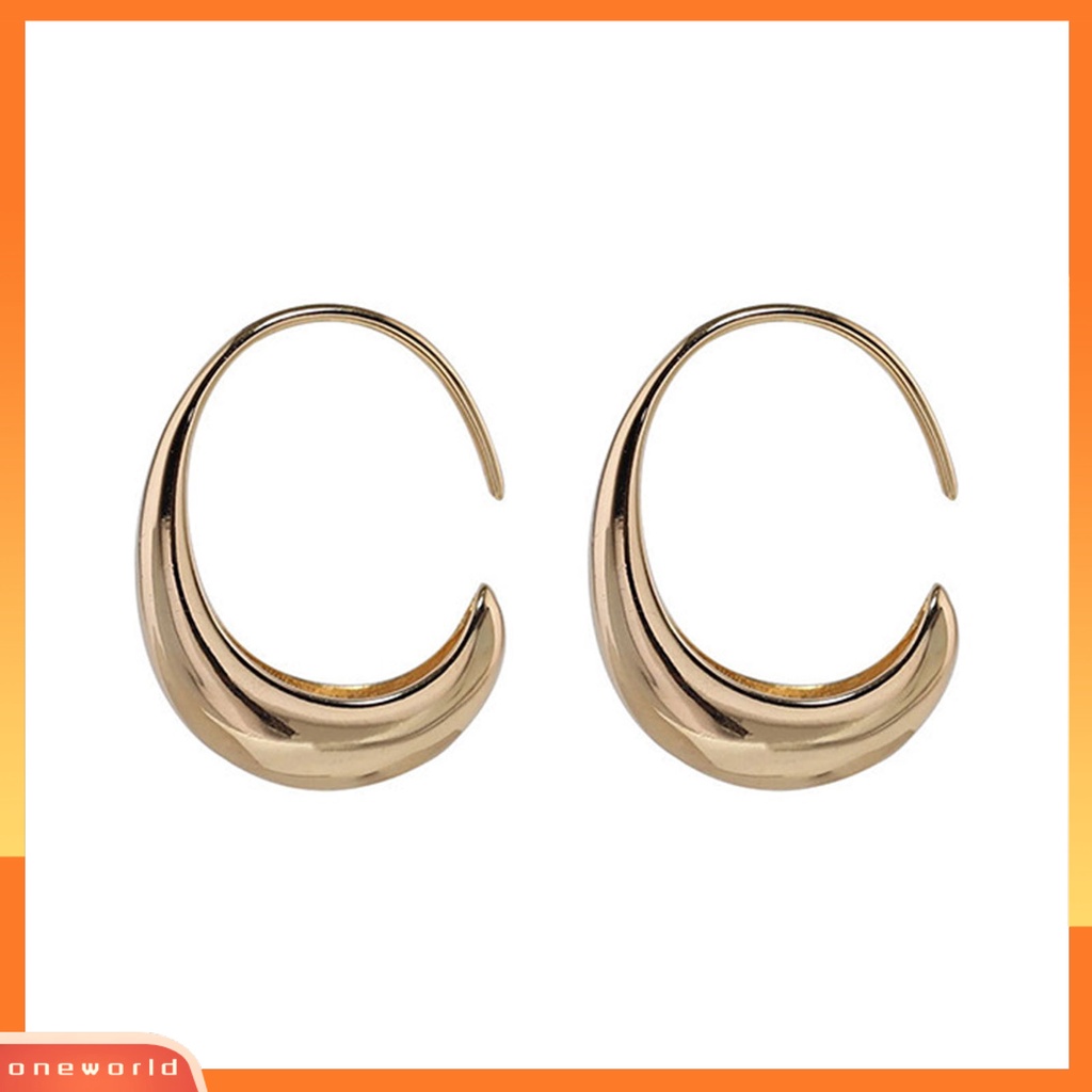 [WOD] 1pasang Anting Huggie Wanita Warna Solid Permukaan Halus Kilau Sederhana Bentuk Tetesan Air Women Earrings Perhiasan Wanita