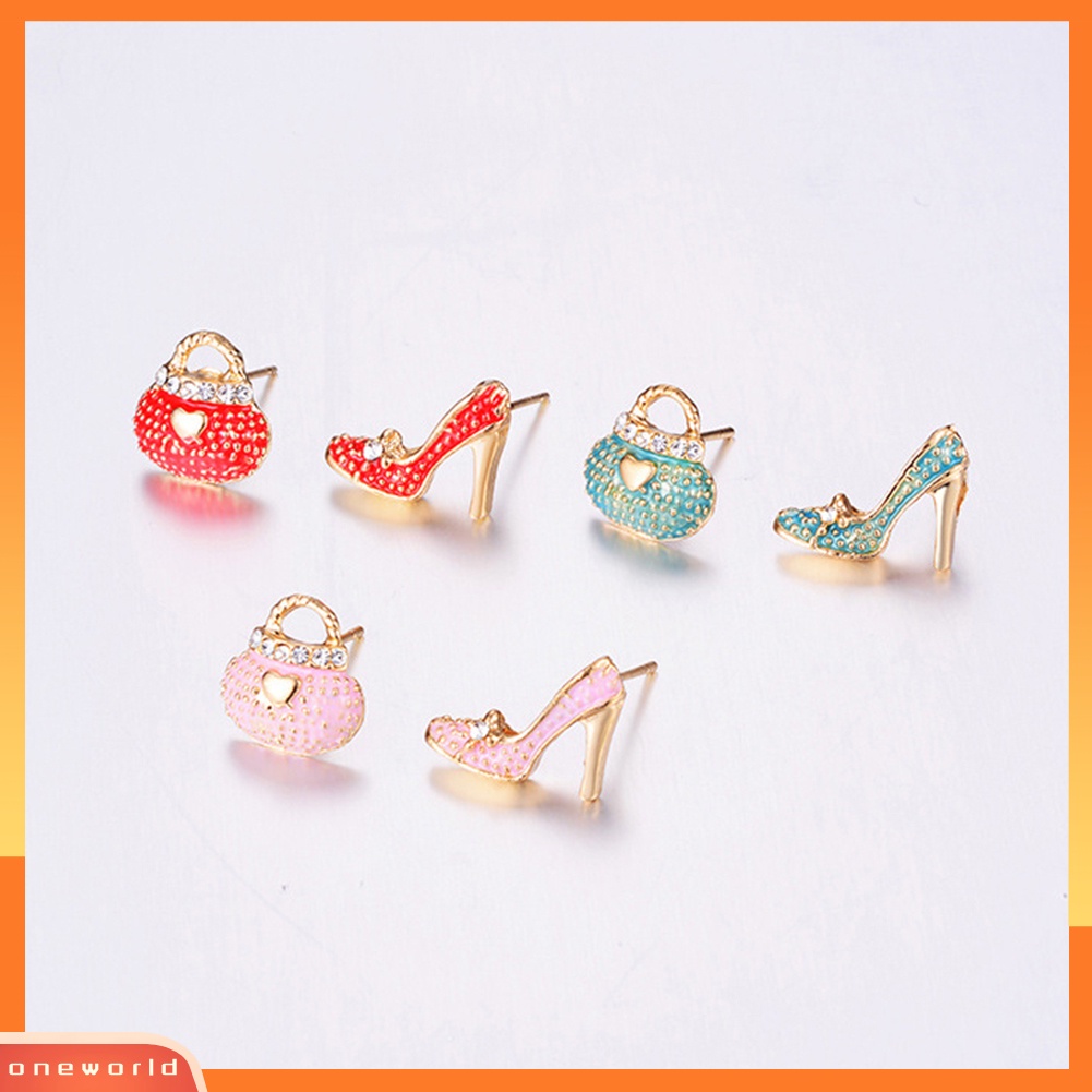 [WOD] Gadis Berlian Imitasi Asimetris Tas High-heeled Shoe Ear Studs Women Earrings Charm