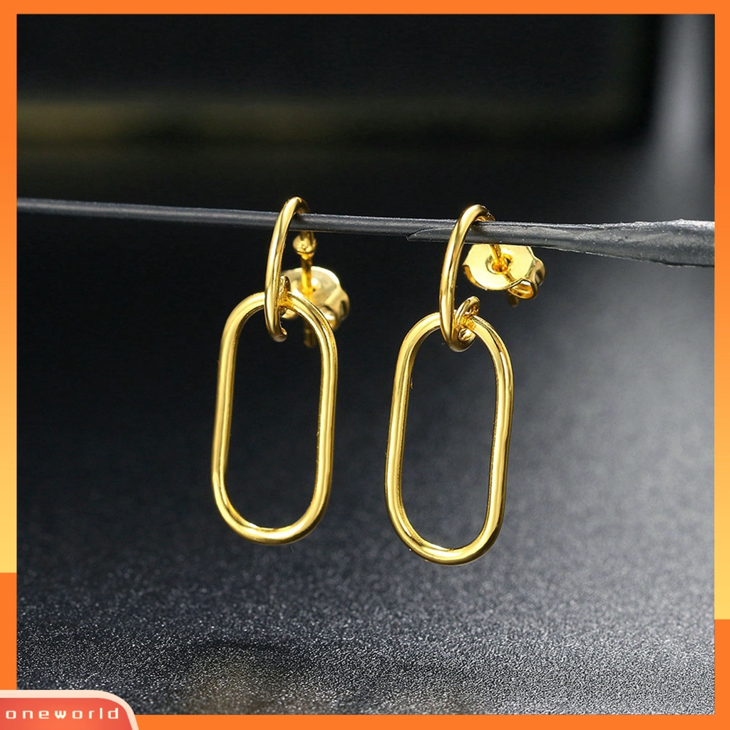 [WOD] 1pasang Anting Kait Setengah C Perhiasan Berbentuk Oval Anting Drop Geometris Berongga Untuk Pesta Pernikahan Prom