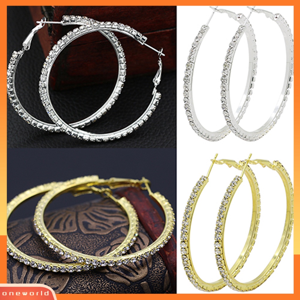 [WOD] 1pasang Anting Cirle Berlian Imitasi Dekorasi Perhiasan Alloy Wanita Anting Hoop Besar Untuk Ulang Tahun Pary