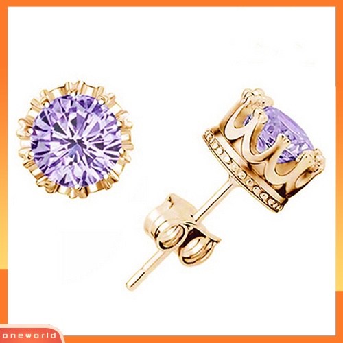 [WOD] Fashion Wanita Elegan Berlian Imitasi Perak Disepuh Mahkota Gaya Ear Stud Earrings