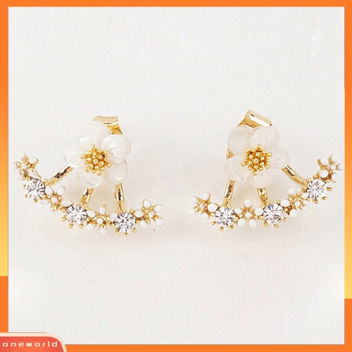 [WOD] Wanita Bunga Zirkon Telinga Jaket Gaya Korea Tembaga Ear Studs Earrings Jewelry