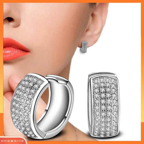 [WOD] Shiny Women Rows Inlaid Zircon Hoop Huggie Earrings Hadiah Perhiasan Pesta Pernikahan