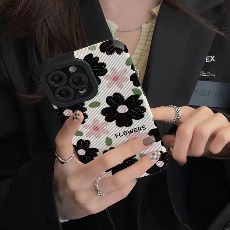 All New Pretty Black Pink Flower Soft Case IPhone 7 Plus 8 Plus X XS XR XS Max 11 13 12 14 PRO Max 14 Plus SE Phone Case Girl Girl Women' Fashion Sunflower