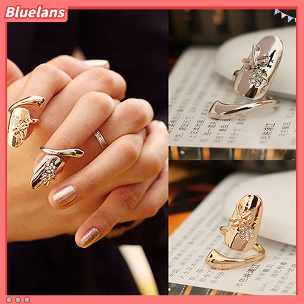 [BLS] 1pc Cincin Kuku Jari Poles Berlian Imitasi Alloy Alloy Finger Nails Ring Untuk Pesta
