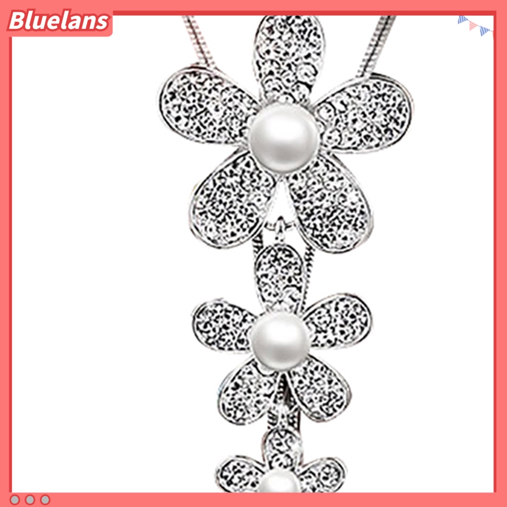 [BLS] Kalung Rantai Berlian Imitasi Hias Perhiasan Hadiah 3bunga Sweater Chain Kalung Panjang Untuk Pacaran