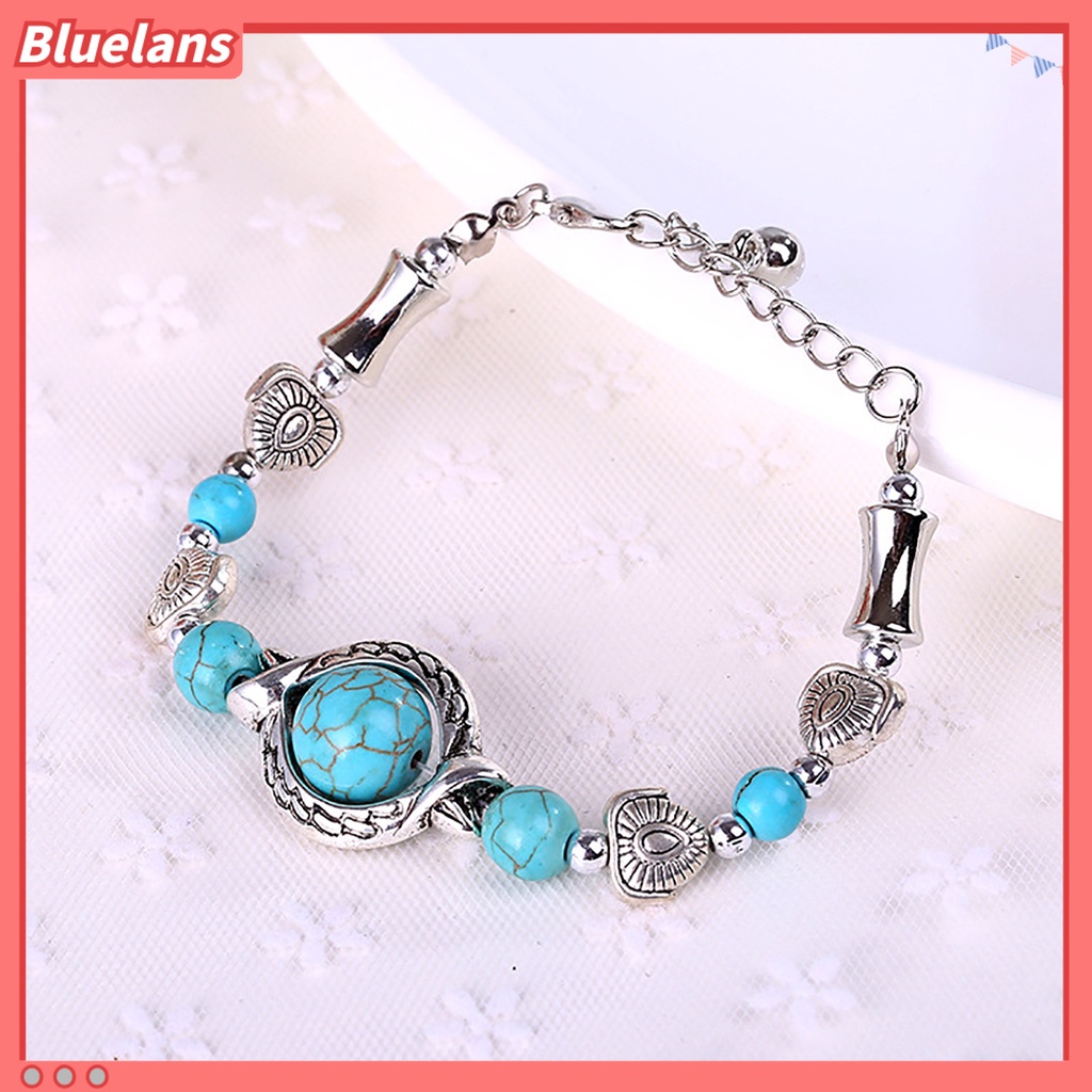 [BLS] Kupu-kupu Dekorasi Adjustable Unisex Gelang Alloy Handmade Turquoises Beads Retro Gelang Perhiasan Aksesoris