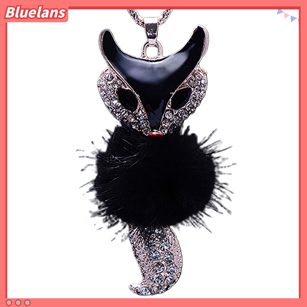 [BLS] Berlian Imitasi Wanita Bulu Imitasi Lucu Rubah Liontin Sweater Panjang Kalung Perhiasan