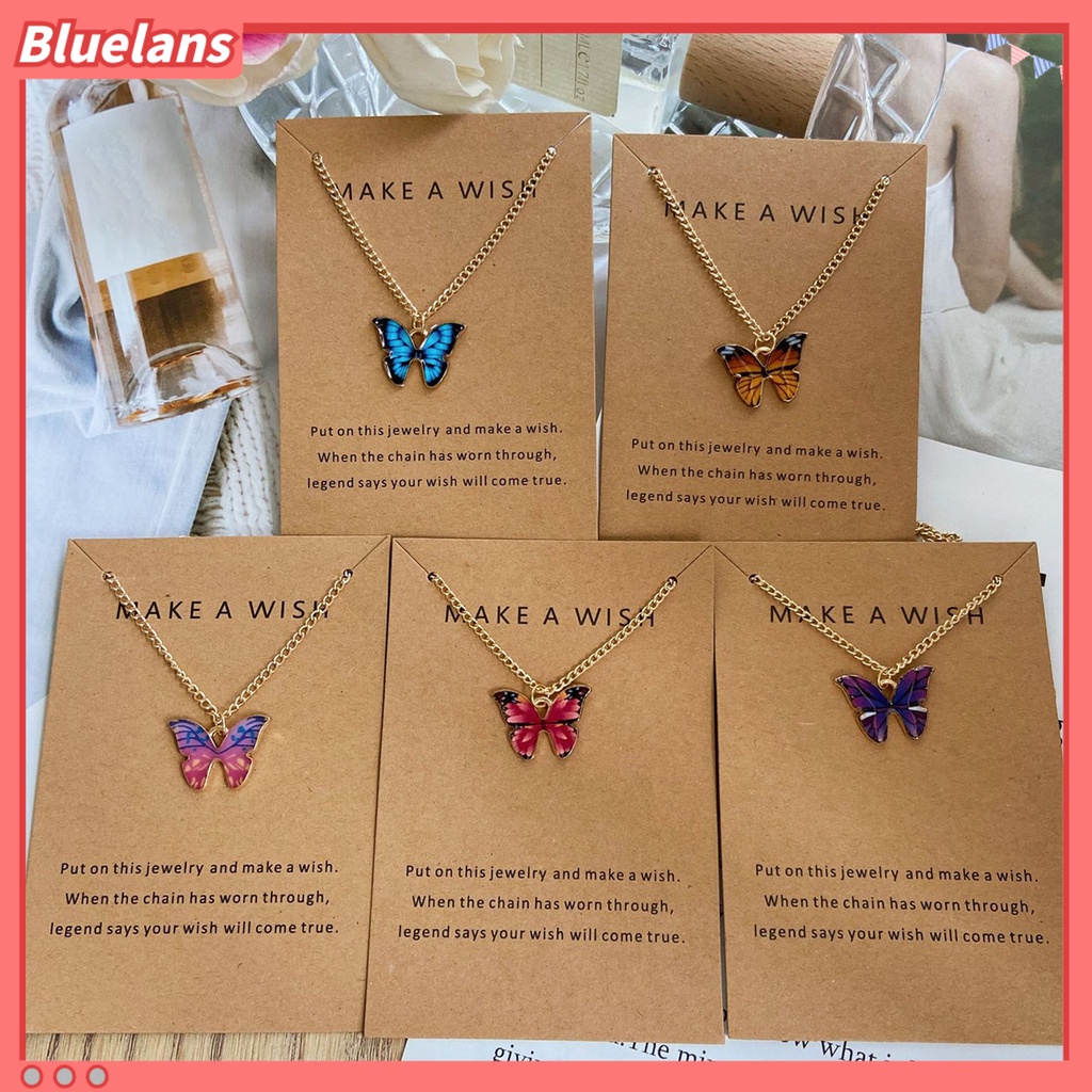 [BLS] Wanita Kalung Hidup Indah Tepi Halus Dipoles Kupu-Kupu Bentuk Pacaran Leher Rantai Aksesori Perempuan