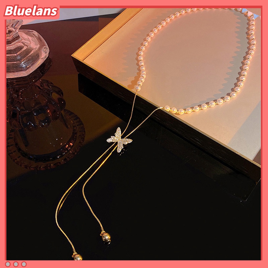 [BLS] Fashion Kalung Pengerjaan Halus Eye-catching Kupu-Kupu Rumbai Desain Finishing Terang Tidak Luntur Dekorasi Tahan Lama Wanita Mutiara Imitasi Kalung Perhiasan Aksesori