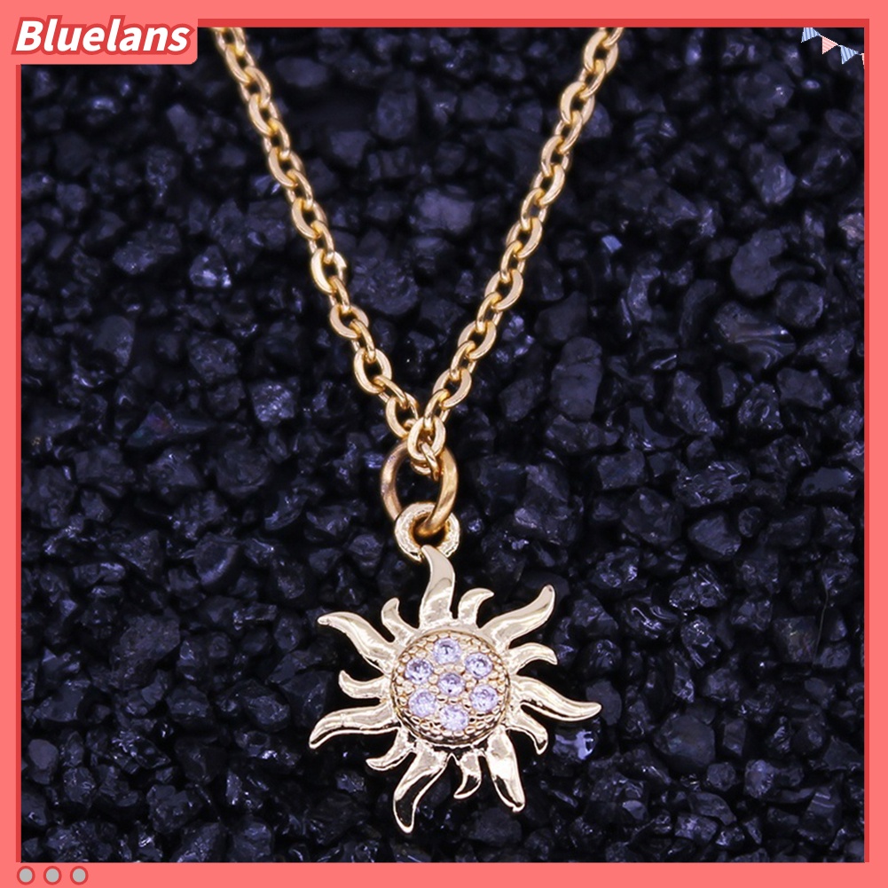 [BLS] Fashion Perhiasan Wanita Berlian Imitasi Mengkilap Matahari Liontin Kalung Hadiah Natal