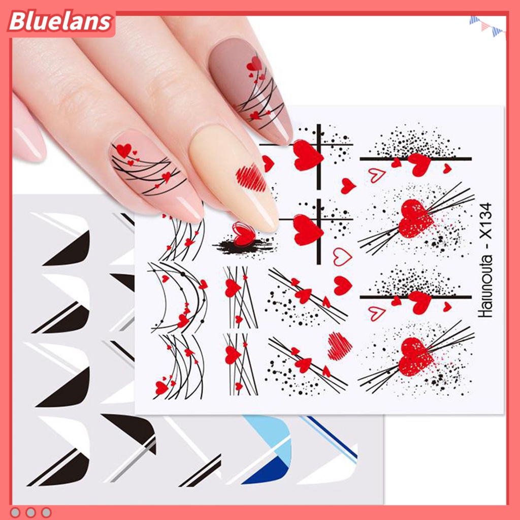 [BLM] Stiker Kuku Romantis Efek 3D Ultra Tipis Bunga Cinta Desain Valentine Kuku Air Decals Untuk Manicure