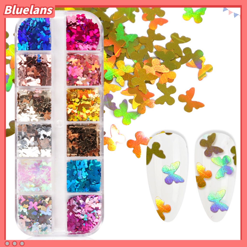 [BLM] 12kisi-kisi/kotak Paku Sequin Butterfly Nail Art DIY Ringan Indah Untuk Musim Panas