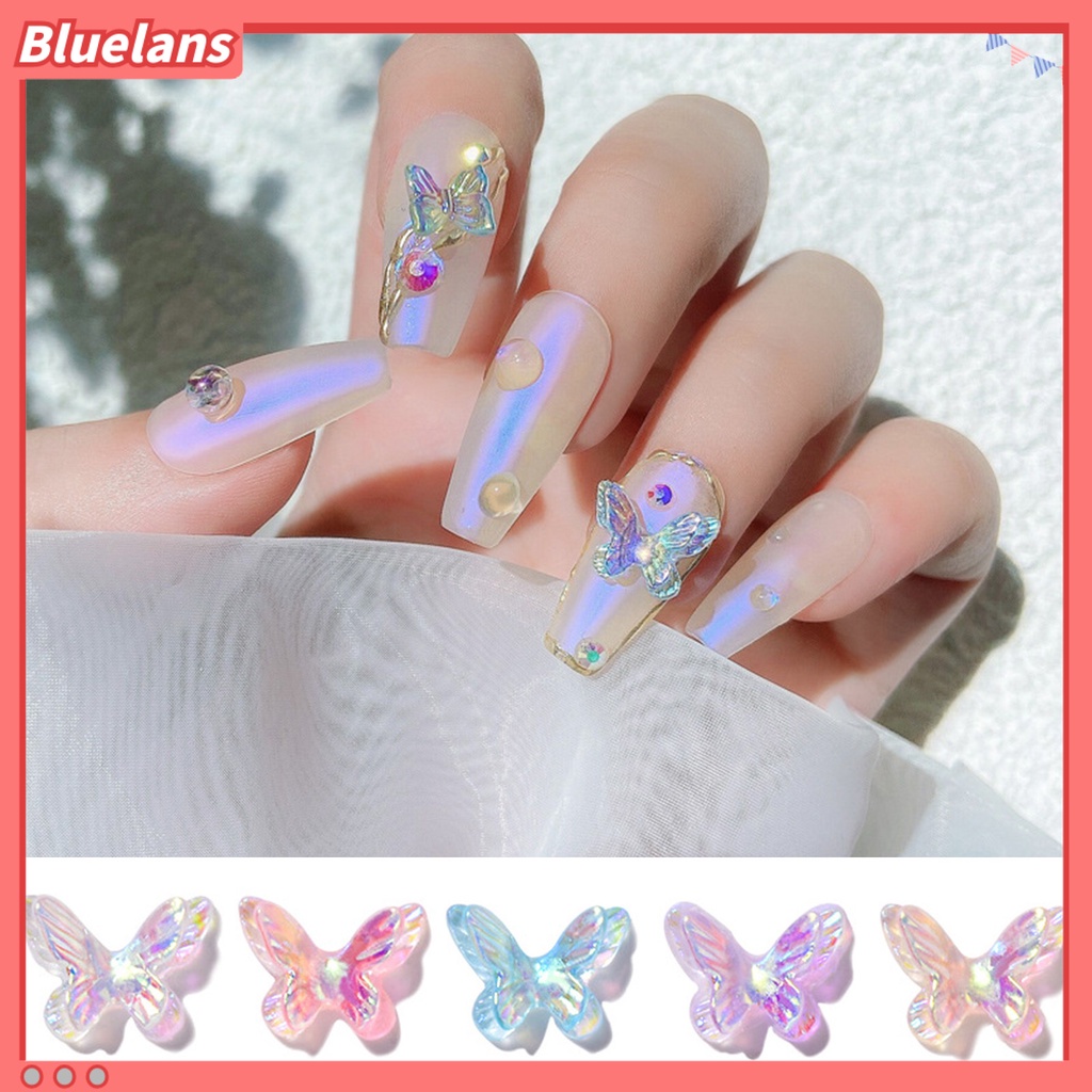 [BLM] 8pcs Nail Rhinestone Indah DIY Ornamen Kuku Kupu-Kupu Lapisan Ganda Ringan Untuk Wanita