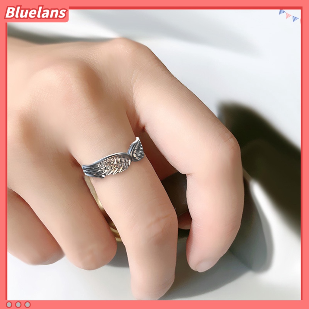 [BLS] Pria Cincin Warna Perak Retro Vintage Dipoles Punk Hadiah Hypoallergenic Sayap Malaikat Jari Cincin Fashion Perhiasan