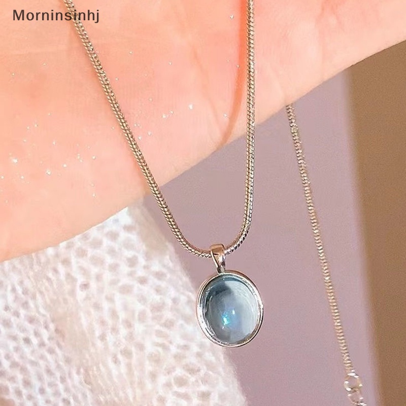 Mornin Fashion Warna Silver Blue Moonstone Aquamarine Kalung Desain Unik Oval Rantai Klavikula Kristal Untuk Teman Wanita Perhiasan Hadiah id