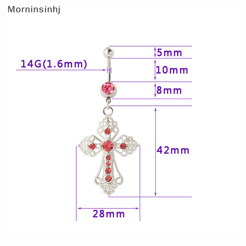 Mornin Bling Kristal Kreatif Cross Belly Rings Stainless Steel Sexy Belly Button Ring Diamond Tertanam Untuk Wanita Perhiasan Tubuh id