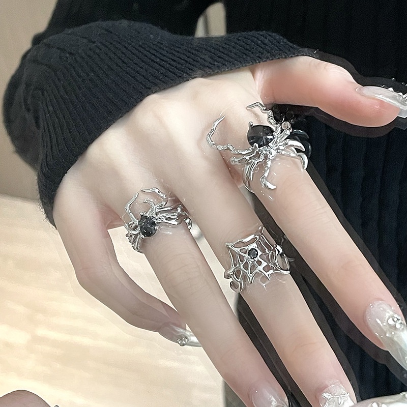 Gothic Punk Style Opening Rings/ Simulasi Hewan Spider Jari Cincin/ Fashion Adjustable Cincin Pasangan Perhiasan Aksesoris