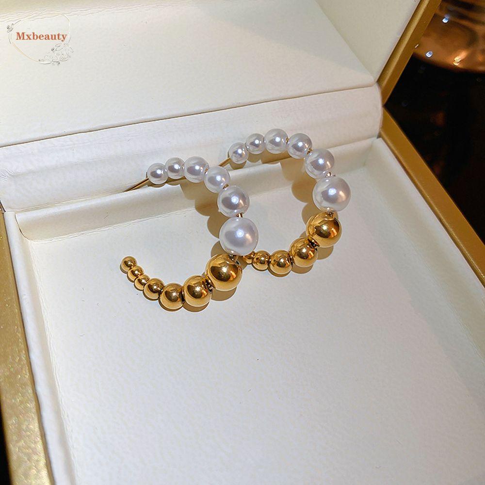 Mxbeauty Wanita Menjuntai Anting Gadis Elegan Hadiah Mutiara Perhiasan Aksesoris Anting Liontin Bentuk C Fashion Hoop Earrings