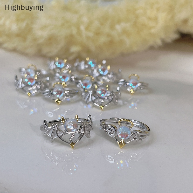 Hbid Moonstone Angel and Demon Wings Cincin Pasangan Untuk Wanita Fashion Cincin Pembukaan Yang Dapat Disesuaikan Perhiasan Pesta Glory