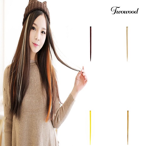 Twowood Wanita Multicolor Panjang Lurus Sintetis Klip on Rambut Ekstensi Potongan Cosplay Wig