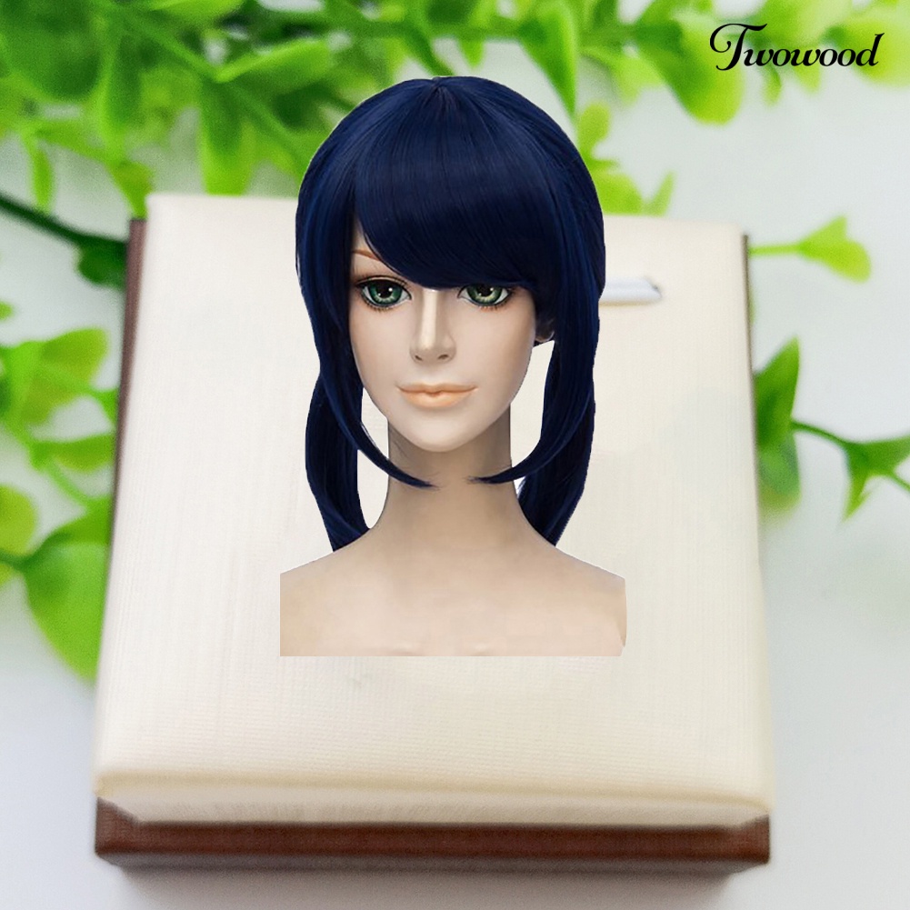 Twowood Stylish Cute 2ikat Rambut Biru Tua Lurus Wig Wanita Cosplay Pesta Sopak